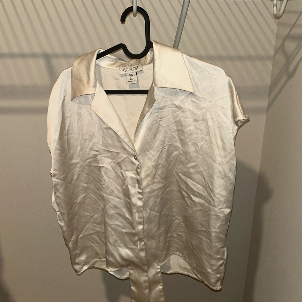 Rachel Zoe Satin Cream Button Down Shirt